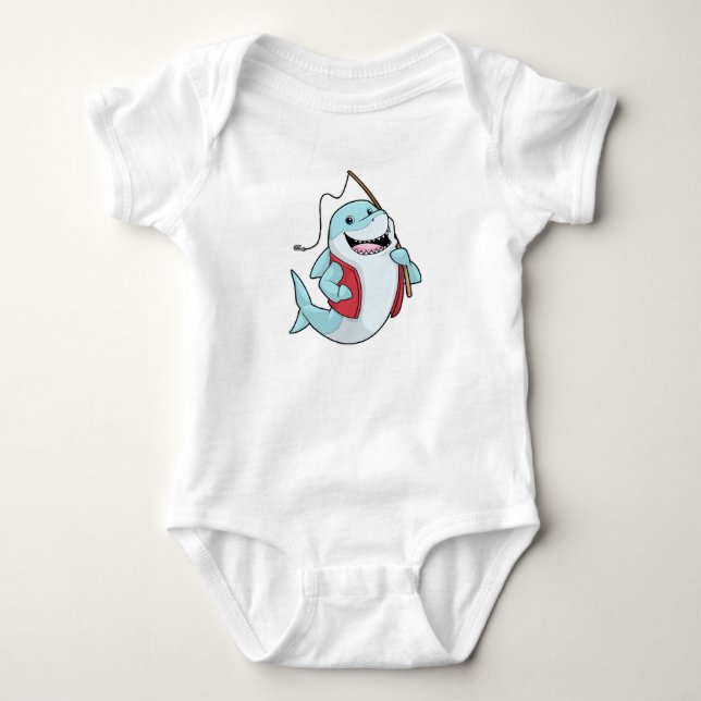 Hai beim Angeln mit Angelrute Baby Strampler (Vorderseite)