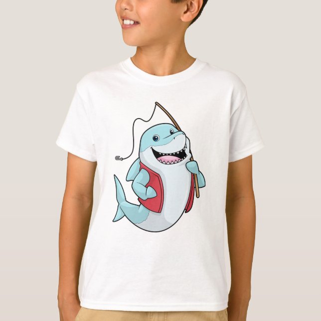 Hai beim Angeln mit Angelrute T-Shirt (Vorderseite)