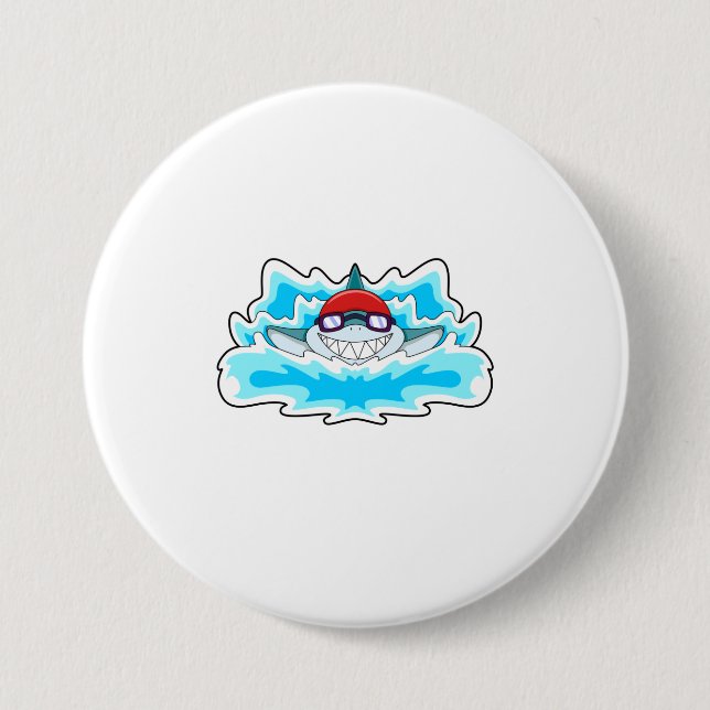 Hai beim Baden mit Schwimmbrille Button (Vorderseite)