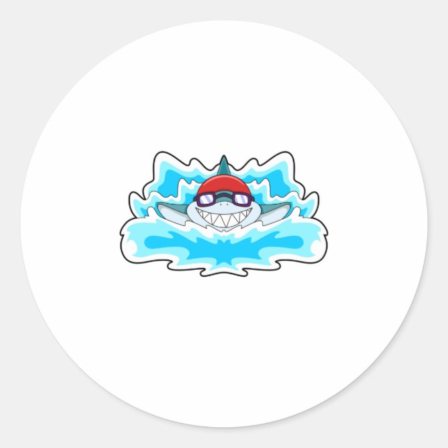 Hai beim Baden mit Schwimmbrille Runder Aufkleber (Vorderseite)
