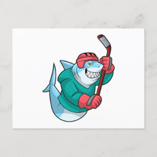 Hai beim Eishockey mit Eishockeyschläger und Helm Postkarte