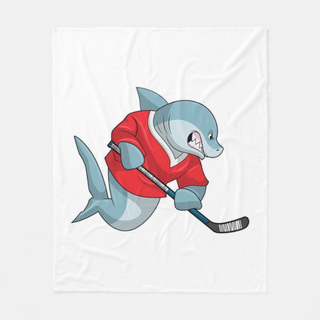 Hai beim Eishockey mit Eishockeystick Fleecedecke (Vorderseite)