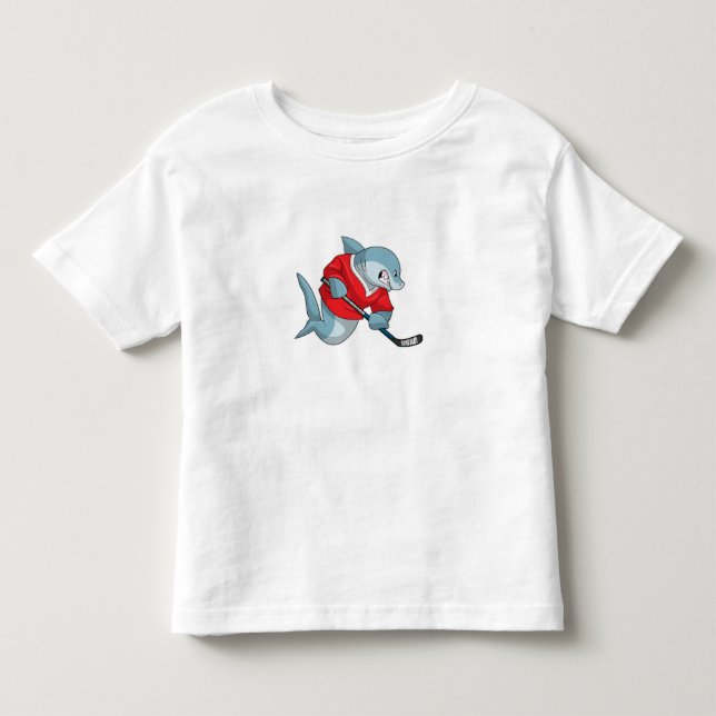 Hai beim Eishockey mit Eishockeystick Kleinkind T-shirt (Vorderseite)