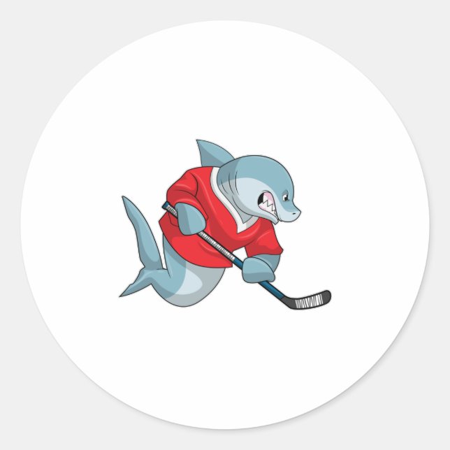 Hai beim Eishockey mit Eishockeystick Runder Aufkleber (Vorderseite)