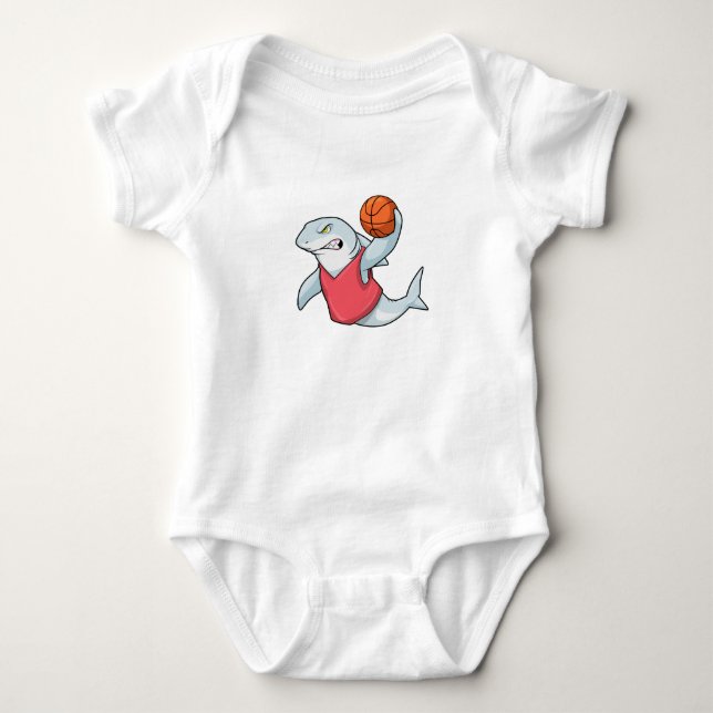 Hai beim Sport mit Basketball Baby Strampler (Vorderseite)