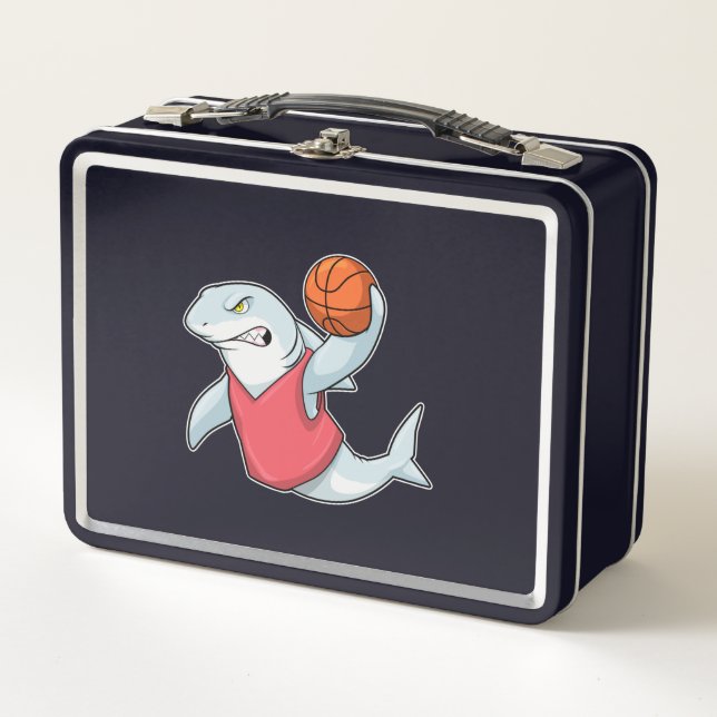 Hai beim Sport mit Basketball Metall Brotdose (Vorderseite)