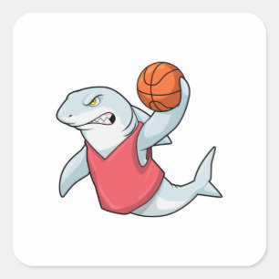 Hai beim Sport mit Basketball Quadratischer Aufkleber