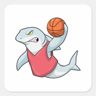 Hai beim Sport mit Basketball Quadratischer Aufkleber