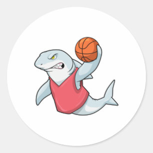 Hai beim Sport mit Basketball Runder Aufkleber