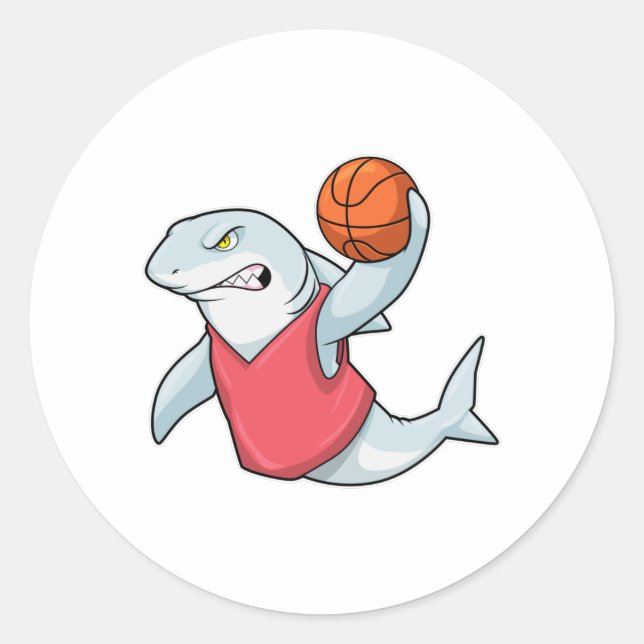 Hai beim Sport mit Basketball Runder Aufkleber (Vorderseite)