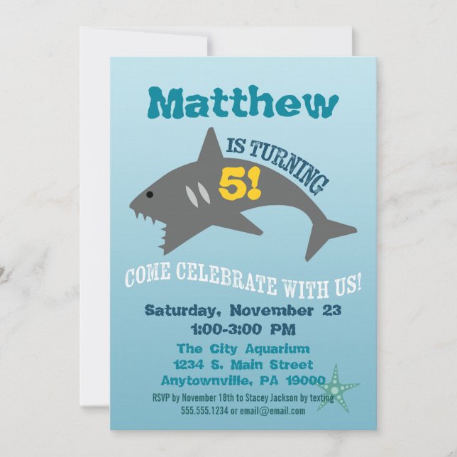 Hai Birthday Einladung Boy Aquarium Einladung (Vorderseite)