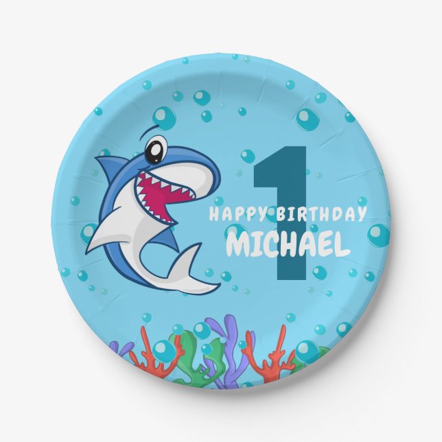Hai Birthday First Bday Ocean Kinder Pappteller (Vorderseite)