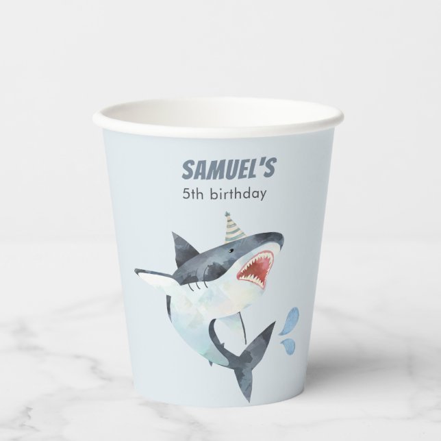 Hai Birthday Party Boy unter dem Meer Pappbecher (Vorderseite)