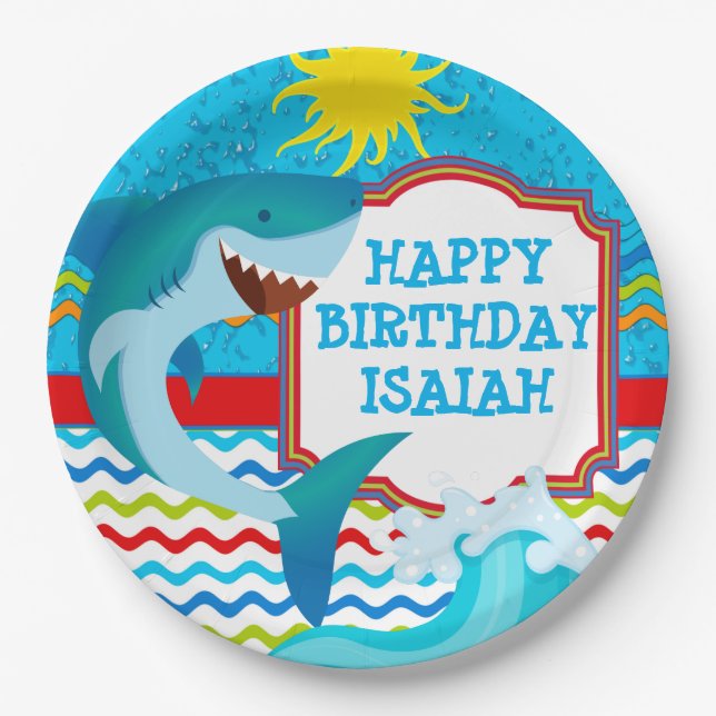 Hai Birthday Party Personalisiert Paper Teller (Vorderseite)