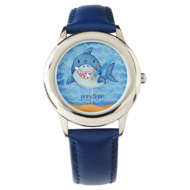Hai-Blaue Ozeane Kinder Niedlich unter Meer Custom Armbanduhr (Vorderseite)
