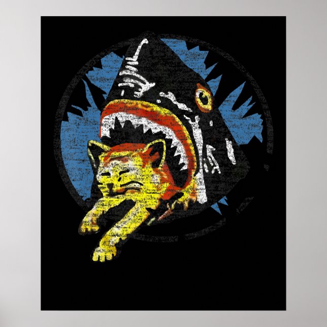 Hai essen eine Katze Funny Shark Geschenke Poster (Vorne)
