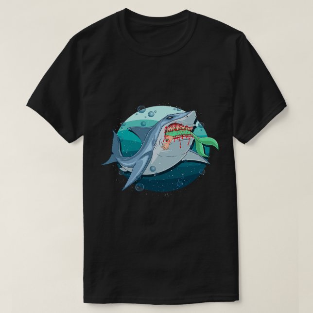 Hai essen Meerjungfrau Funny Mythische Kreatur Lov T-Shirt (Design vorne)