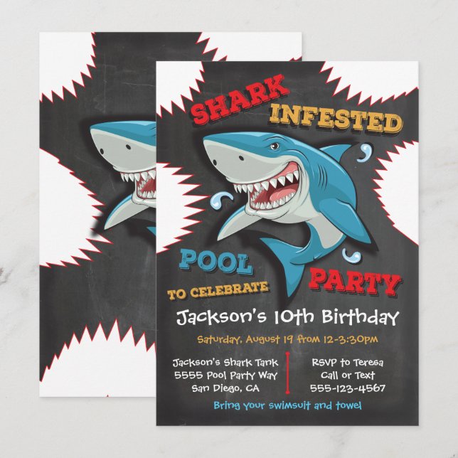 Hai Geburtstag Schwimmbad Party Einladungen (Vorne/Hinten)