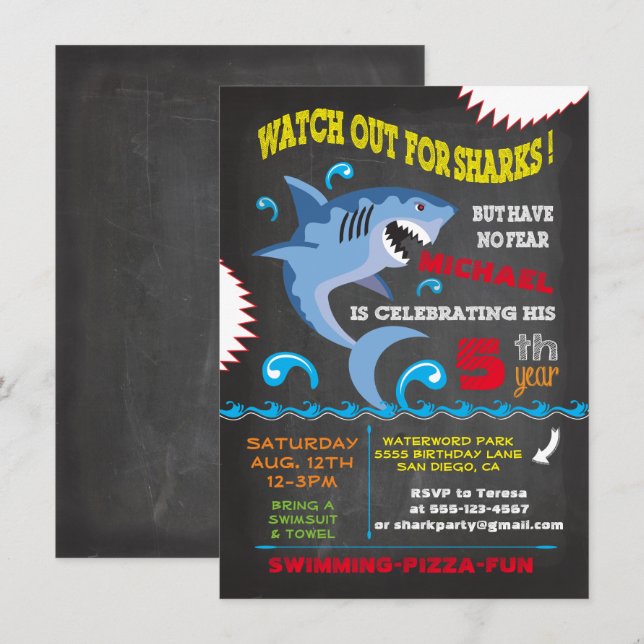 Hai Geburtstag Schwimmen Party Einladungen (Vorne/Hinten)