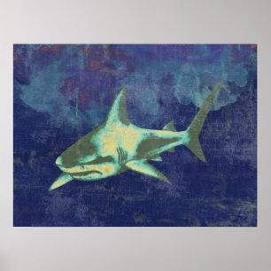 Hai gestörtes Blau Poster