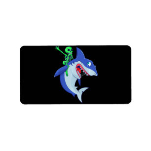 Hai Halloween Skeleton Riding Haie Lover Funny Adressaufkleber