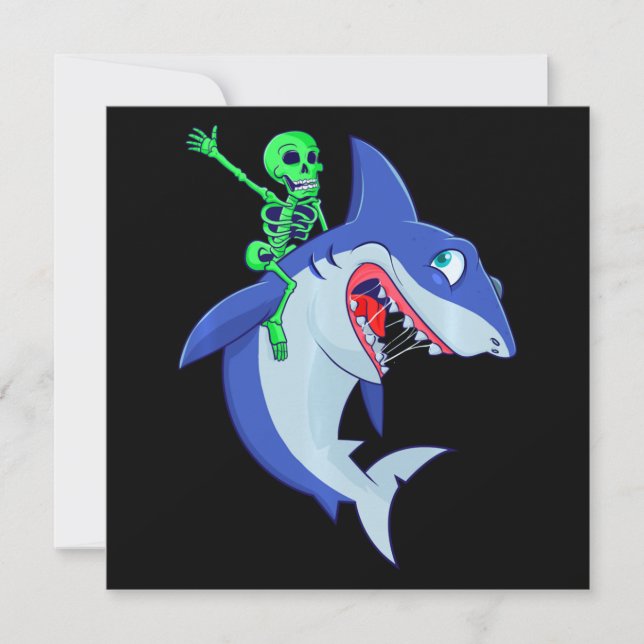 Hai Halloween Skeleton Riding Haie Lover Funny Einladung (Vorderseite)