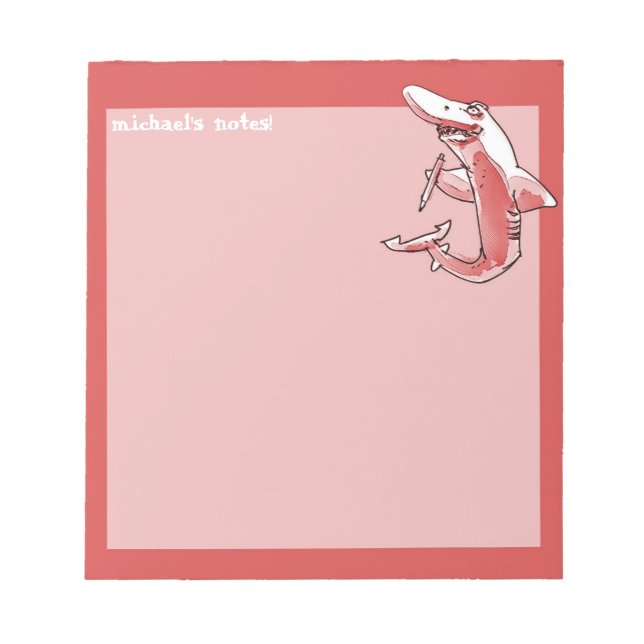 Hai hält Bleistift lustigen Cartoon anpassbar Notizblock (Vorderseite)