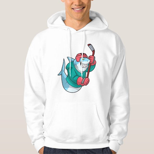 Hai im Eishockey mit Eishockeystick & Helm Hoodie (Vorderseite)