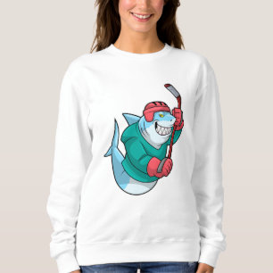 Hai im Eishockey mit Eishockeystick & Helm Sweatshirt