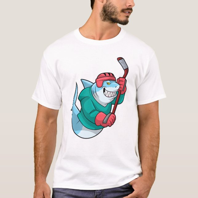 Hai im Eishockey mit Eishockeystick & Helm T-Shirt (Vorderseite)
