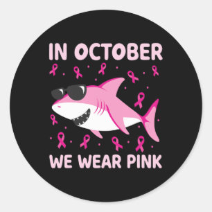 Hai im Oktober wir tragen rosa Brustkrebs Kinder B Runder Aufkleber