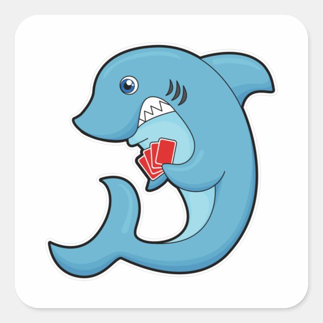 Hai im Poker mit Poker-Karten Quadratischer Aufkleber (Vorderseite)