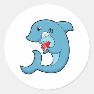 Hai im Poker mit Poker-Karten Runder Aufkleber