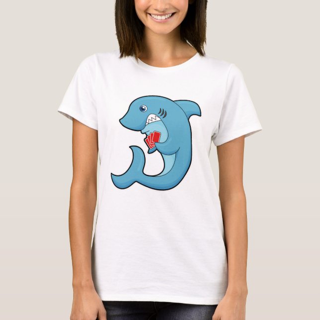 Hai im Poker mit Poker-Karten T-Shirt (Vorderseite)