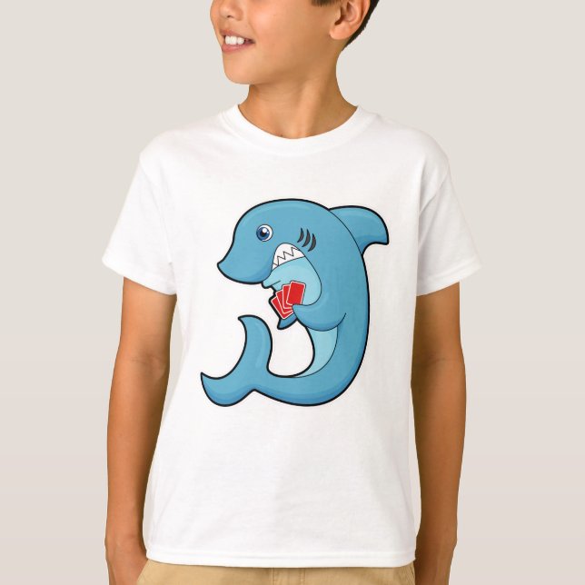 Hai im Poker mit Poker-Karten T-Shirt (Vorderseite)