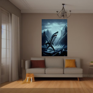 Hai im schneebedeckten Berg AI Art Poster