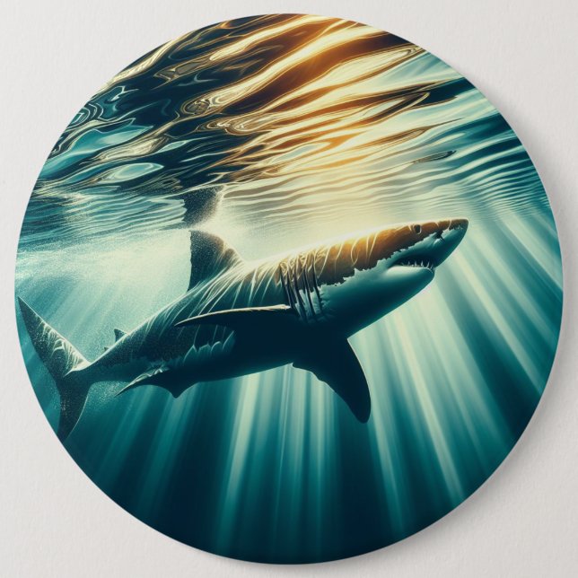 Hai in der Tiefsee und Sonnenlicht Button (Vorderseite)