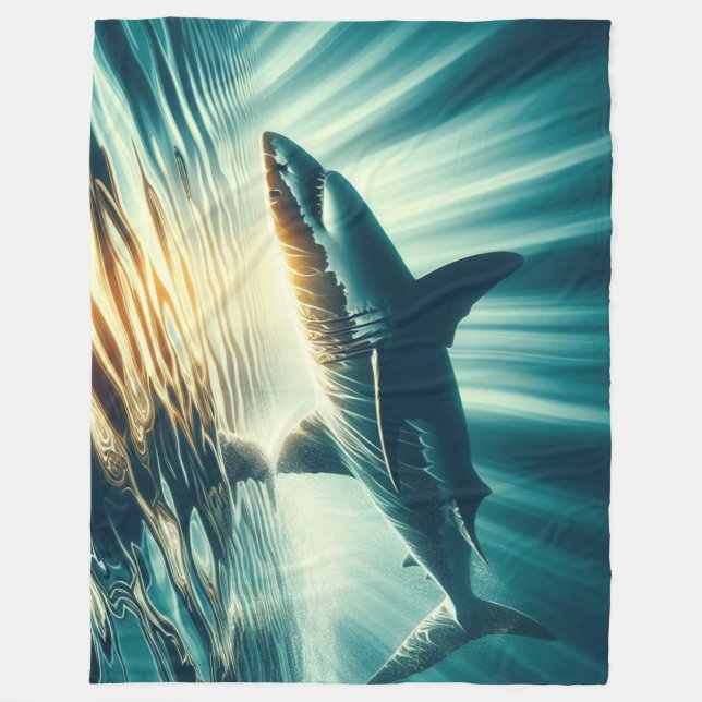 Hai in der Tiefsee und Sonnenlicht Fleecedecke (Vorderseite)
