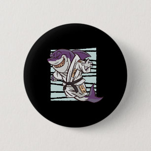 Hai-Kampfsportkämpfer Lustig Karate-Cartoon Gr Button