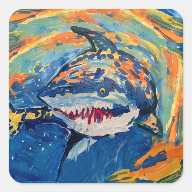 Hai "Kunst von Kindern" Quadratischer Aufkleber (Vorderseite)