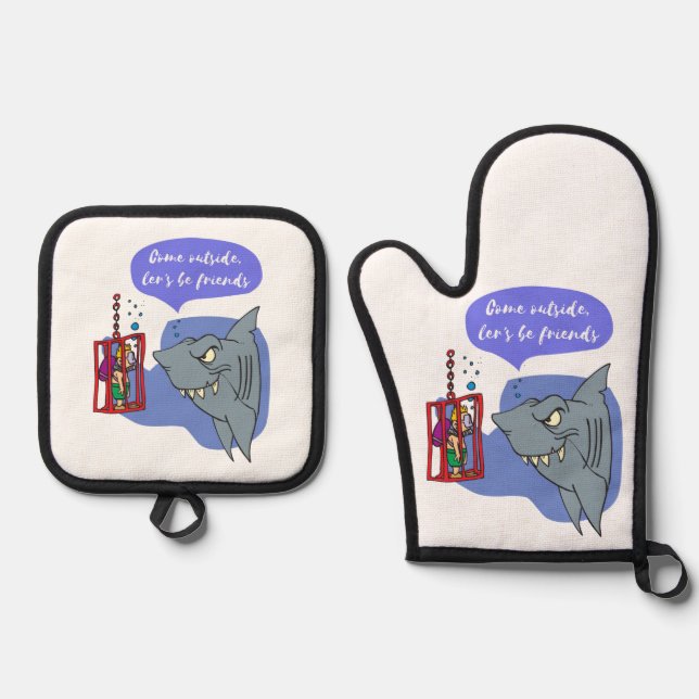 Hai, lass uns Freunde sein Ofenhandschuh & Topflappen-Set (Vorderseite)