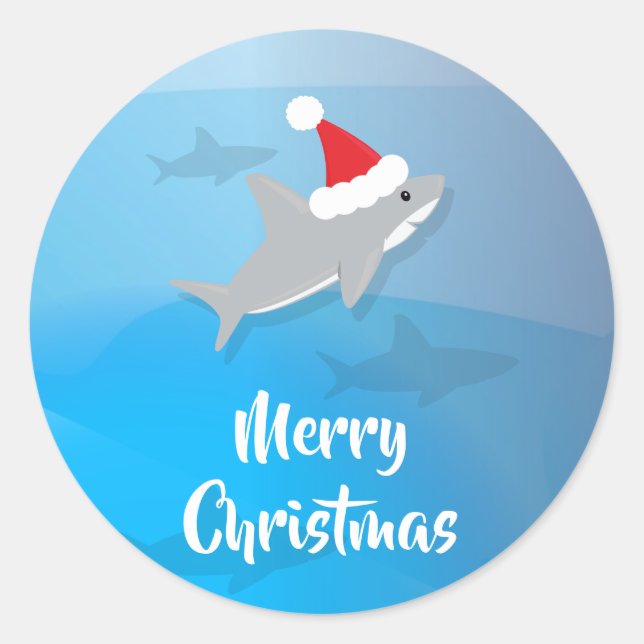 Hai mit Weihnachtsmannmütze Frohe Weihnachtsaufkle Runder Aufkleber (Vorderseite)