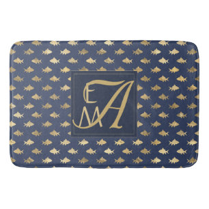 Hai Navy Blue Gold Monogram Wohngestaltung Newlywe Badematte