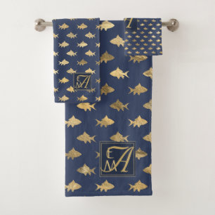 Hai Navy Blue Gold Monogram Wohngestaltung Newlywe Badhandtuch Set