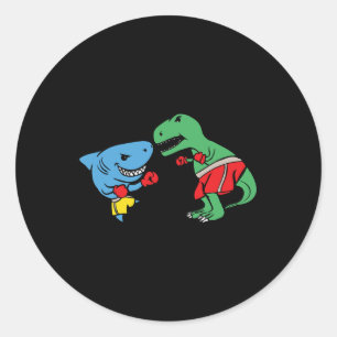 Hai-Schlag-T-Rex-Dinosaurier-Lustige-Kampf-Boxkamp Runder Aufkleber