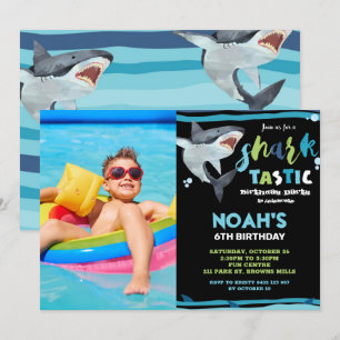 Hai-Tastic Geburtstagsparty Shark Boys Pool Foto Einladung