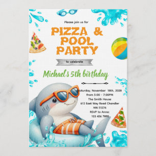 Hai-Teich-Pizza-Party-Geburtstags-Einladung Einladung
