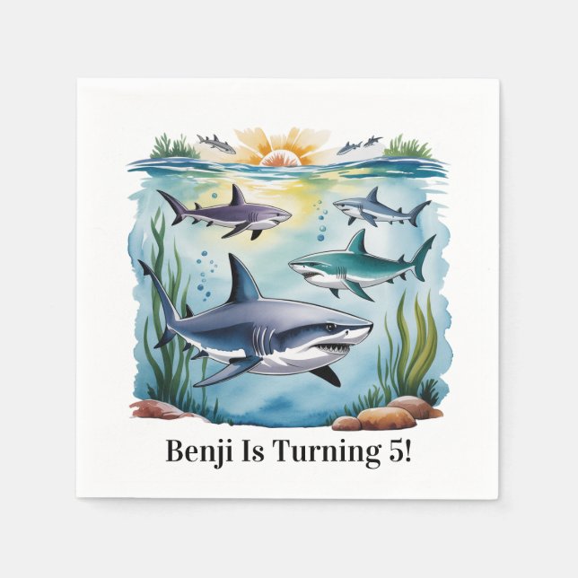 Hai unter dem Meer Junge Geburtstag Serviette (Vorderseite)
