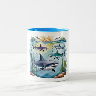 Hai unter dem Meer Junge Geburtstag Zweifarbige Tasse