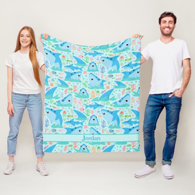 Hai unter dem Meer Niedliches Personalisiertes Mus Fleecedecke (Beispiel)